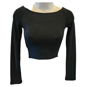 NWT Commense XS / S black long sleeve STRETCH crop top sexy minimalist bodycon